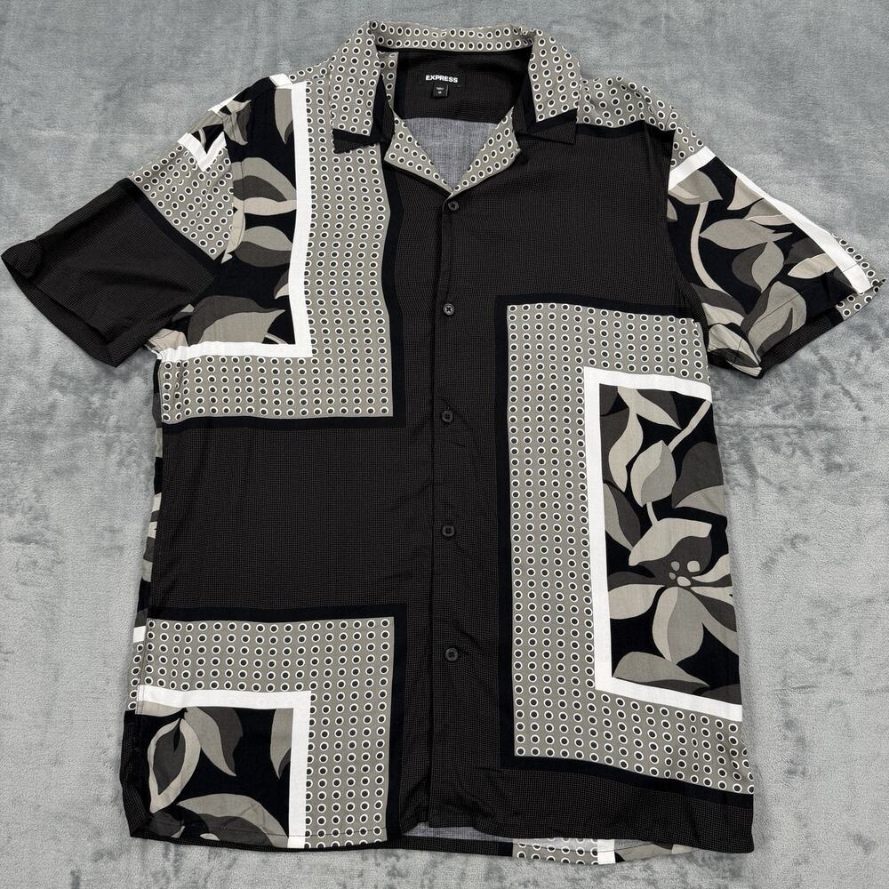 Express Mens Medium Patchwork Short Sleeve Button… - image 1